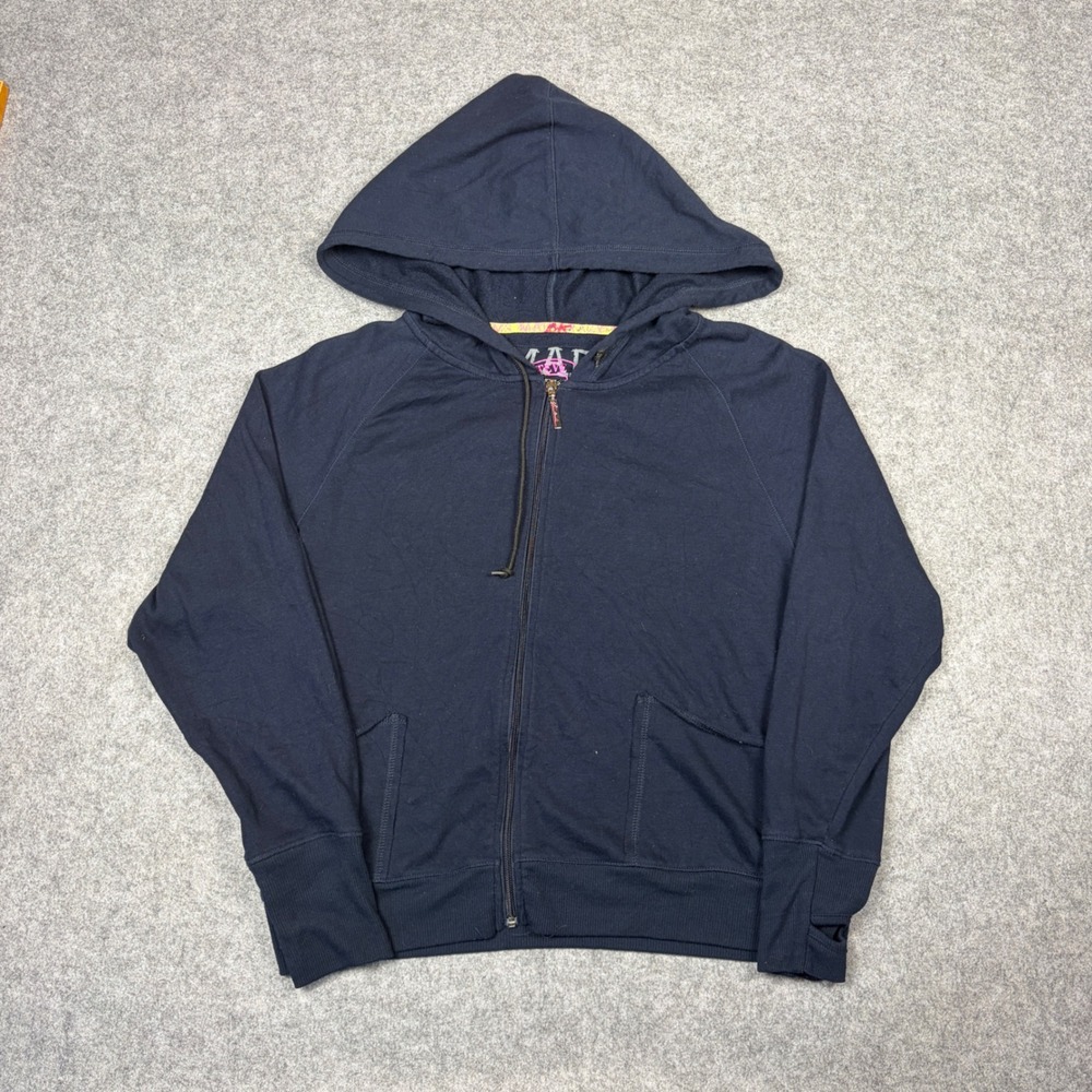 Steve Madden Mad Crazy Dreams Navy Blue Zip Up Hoodie Sweatshirt Thumbholes L